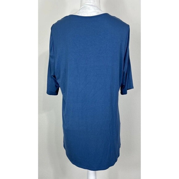 Soft Surroundings Blue Woven Lattice Neck Pleated Front Short Sleeve Size Large - Picture 2 of 10
